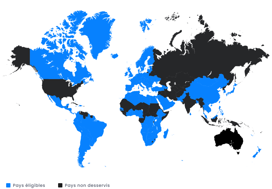 Map indicating countries where FTMO provides services and those where it does not.