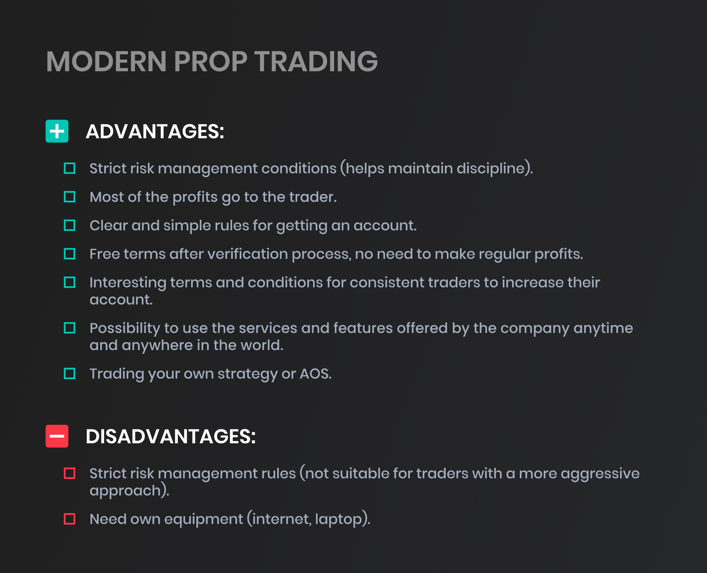 Modern prop trading - pros and cons